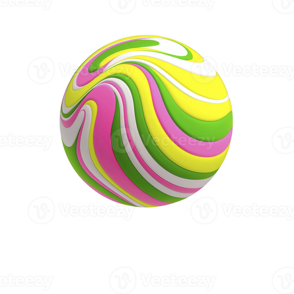 vibrant, multicolored sphere with swirling patterns of pink, green, yellow, and white creates playful and dynamic visual effect. abstract design is eye catching and lively png