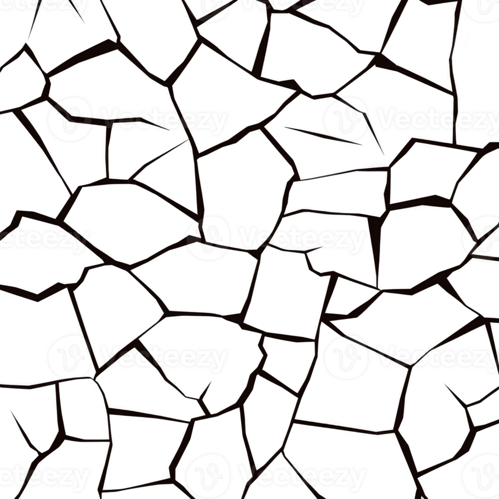cracked, black and white texture pattern with irregular shapes and lines creates abstract, fragmented appearance. design is reminiscent of dried, cracked earth or shattered surface png