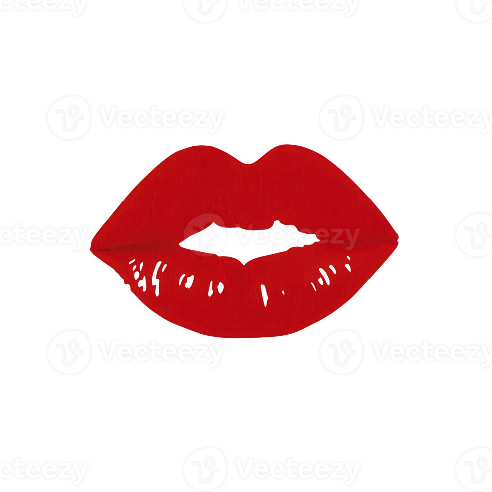 bold red lip print on plain background, symbolizing passion and allure. vibrant color and simple design make it striking and iconic image png
