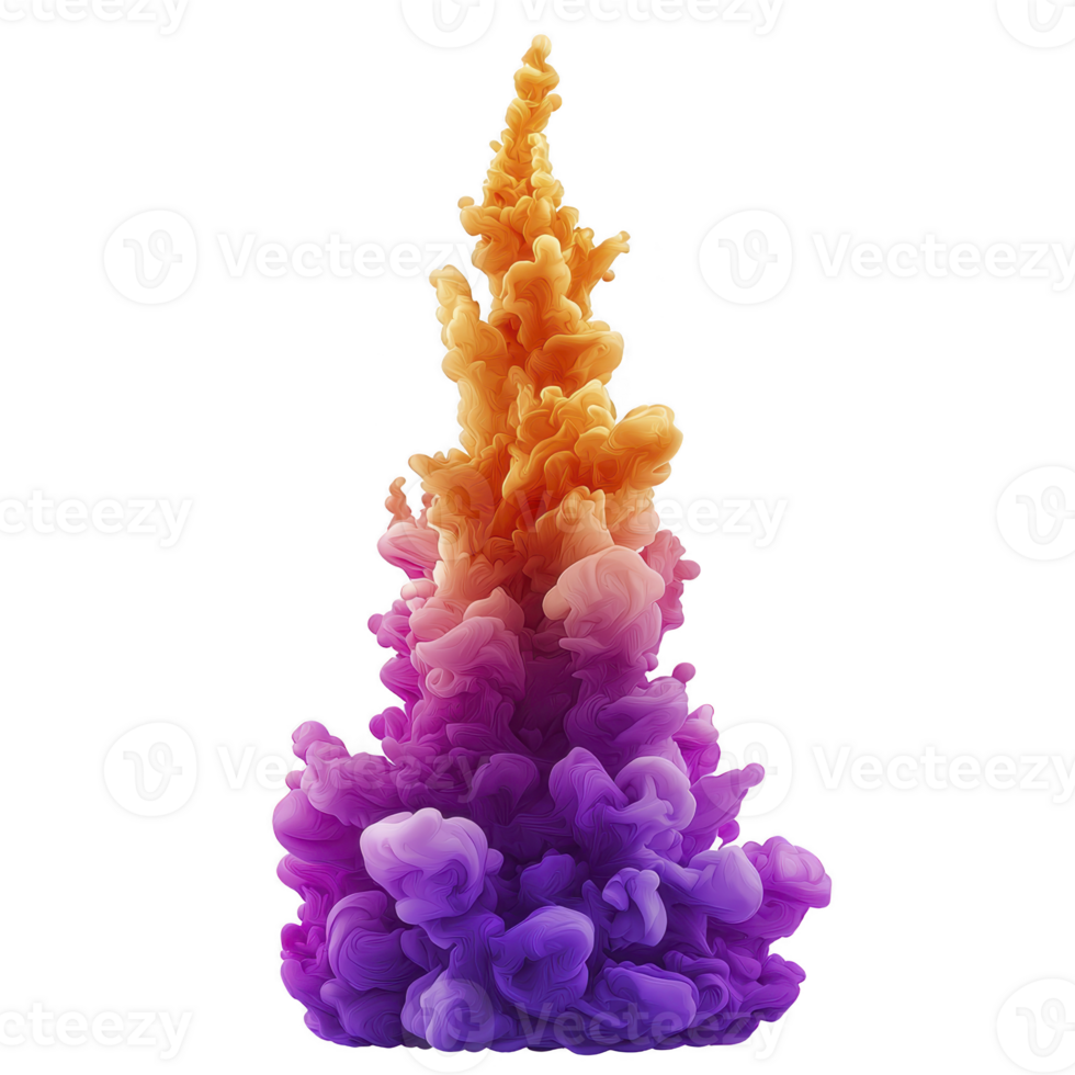 vibrant explosion of colorful ink in water creates mesmerizing abstract pattern, blending orange, pink, and purple hues in dynamic, fluid motion png