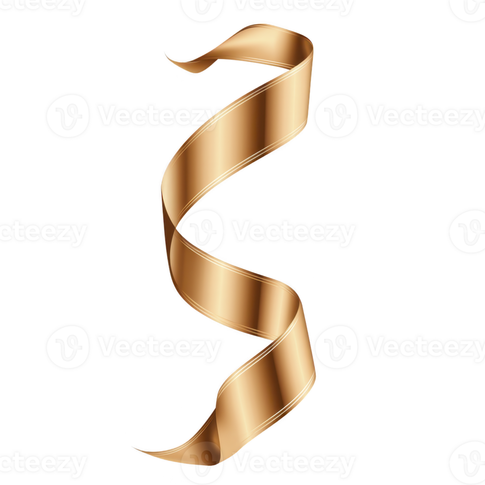 shiny, golden ribbon elegantly twists and curls against transparency background, creating sense of luxury and celebration. ribbon metallic sheen adds touch of sophistication and festivity png