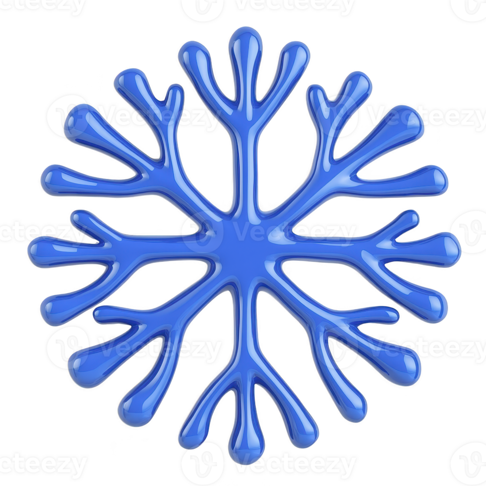 shiny blue snowflake with unique branching pattern, symbolizing winter and cold weather, isolated on transparency background. design is intricate and symmetrical png