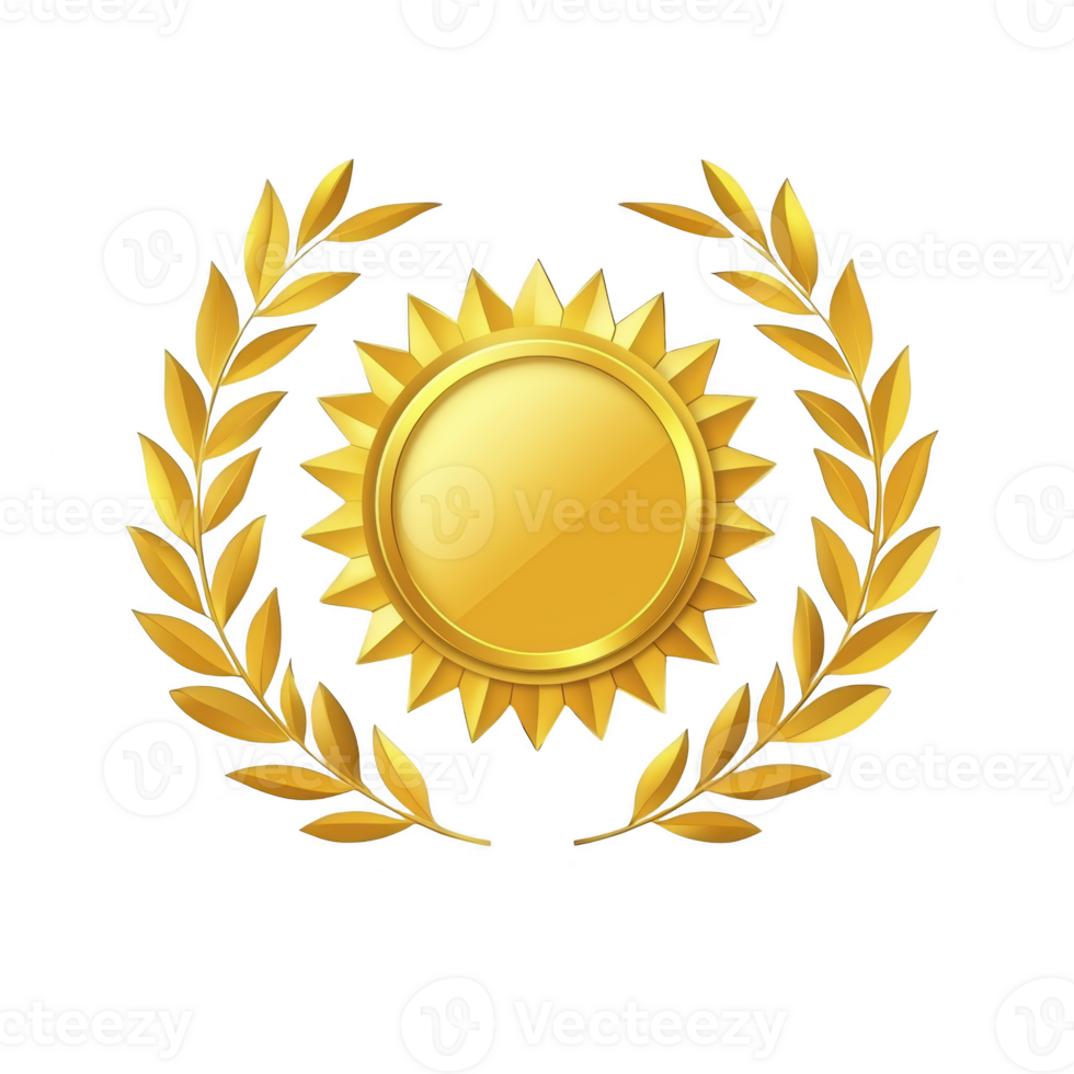 golden laurel wreath encircles shiny sun emblem, symbolizing victory and achievement. design is elegant and classic, often used in awards and recognition png