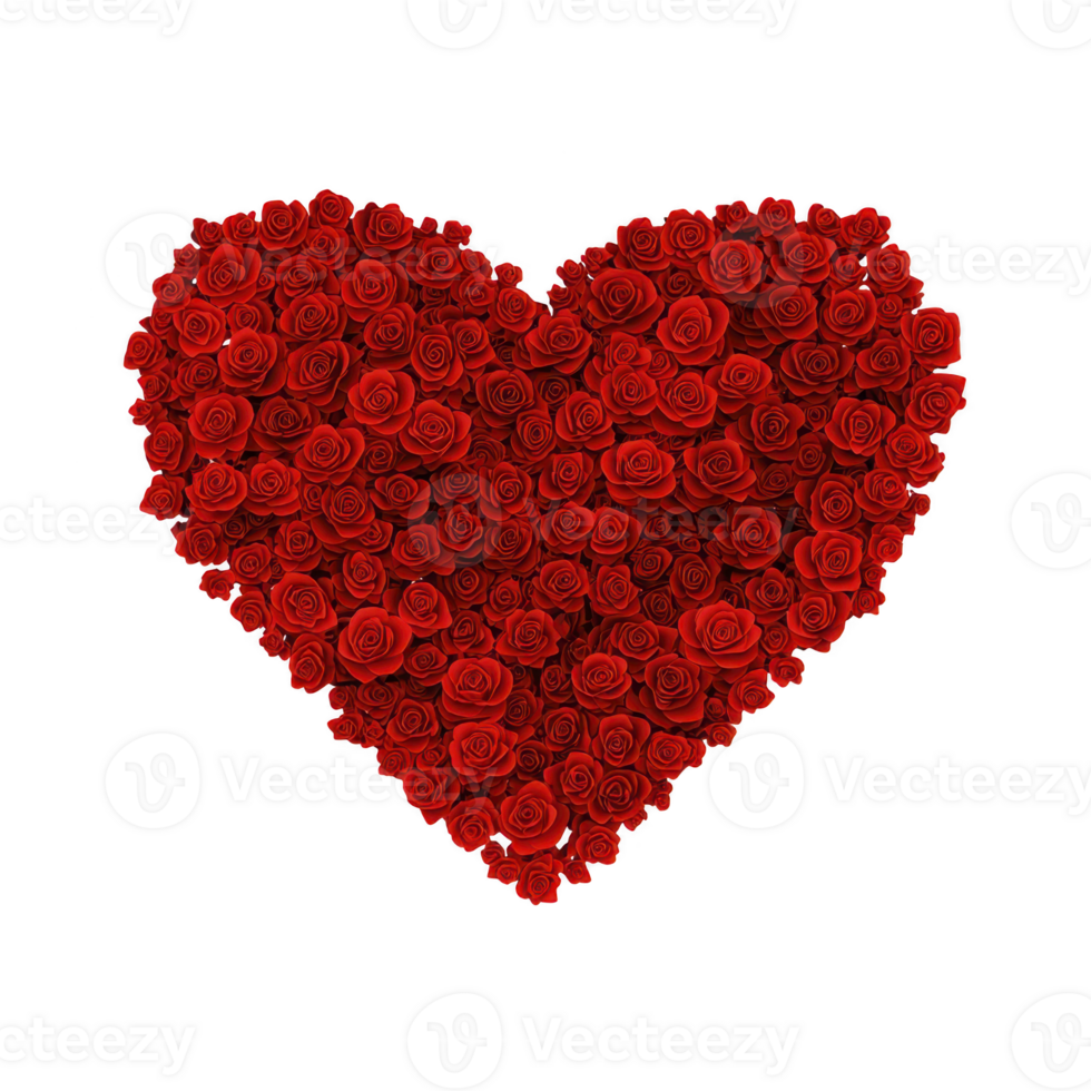 heart shaped arrangement of vibrant red roses symbolizes love and romance, perfect for Valentine Day or romantic occasions. lush, blooming roses create stunning visual impact png