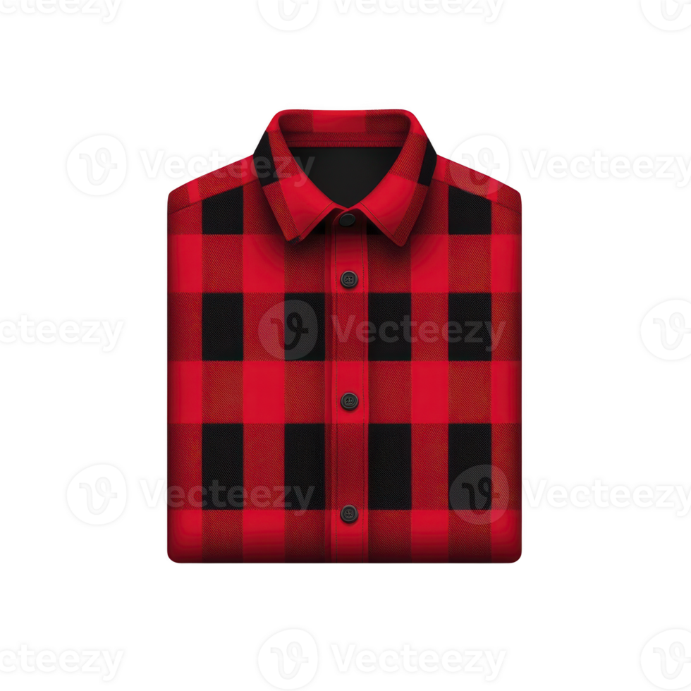 folded red and black checkered shirt with classic collar, showcasing casual and stylish design. pattern is bold and eye catching, perfect for relaxed look png