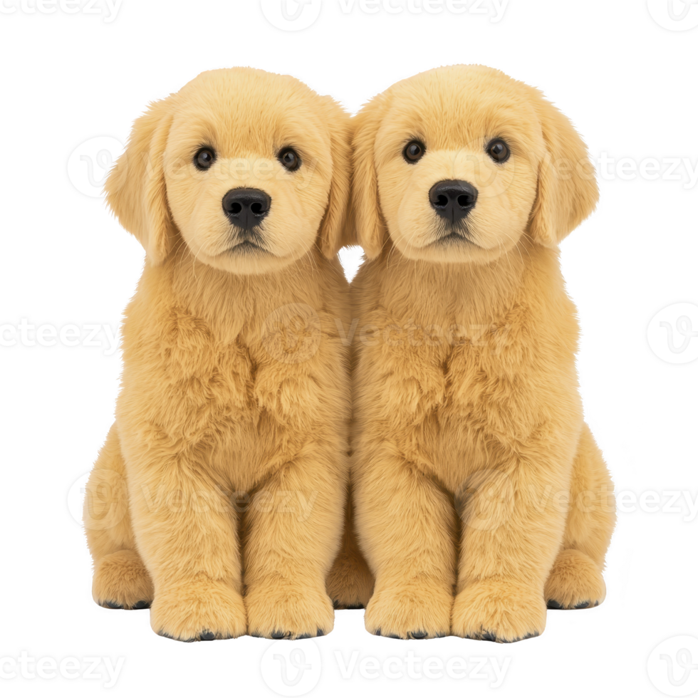 Two adorable golden retriever puppies sit side by side, showcasing their fluffy fur and sweet expressions. Their soft, golden coats and attentive eyes create heartwarming scene png