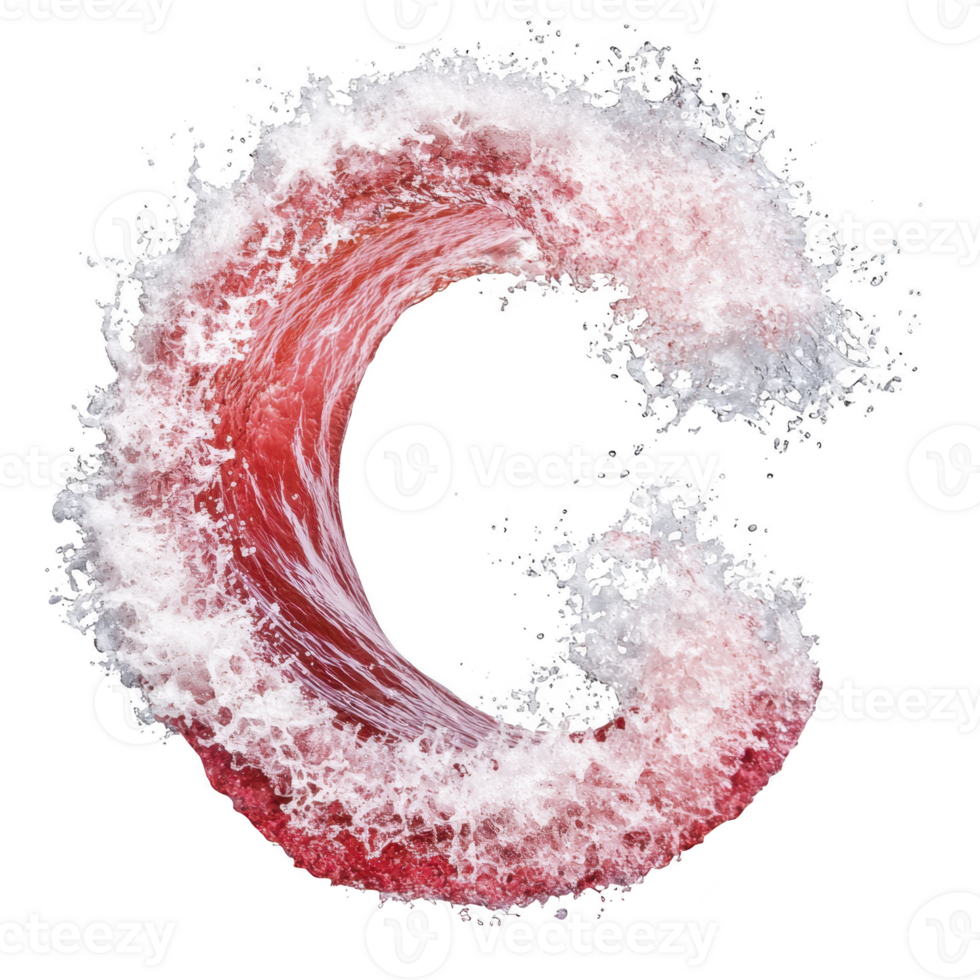 dynamic splash of red liquid forms shape of letter C, surrounded by white frothy splashes, creating vibrant and energetic visual png