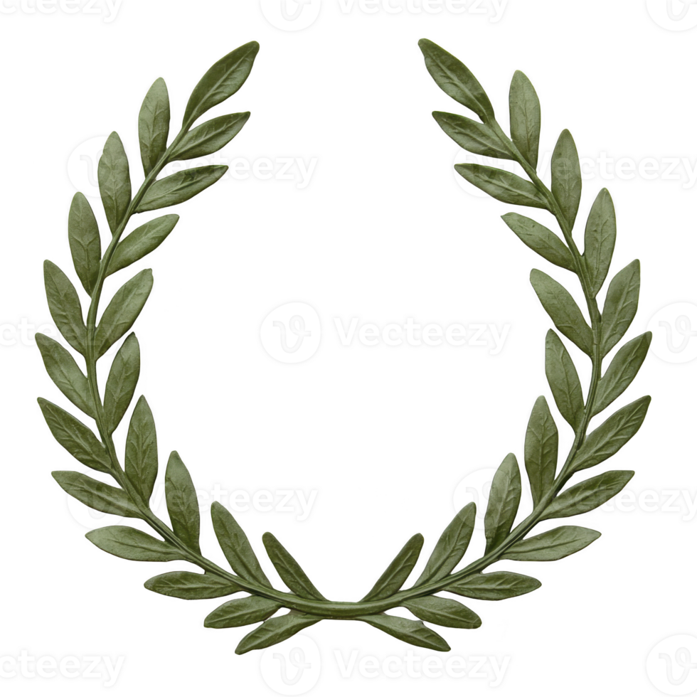 laurel wreath made of green leaves, symbolizing victory and honor, is depicted against plain background. circular arrangement of leaves conveys sense of achievement and prestige png