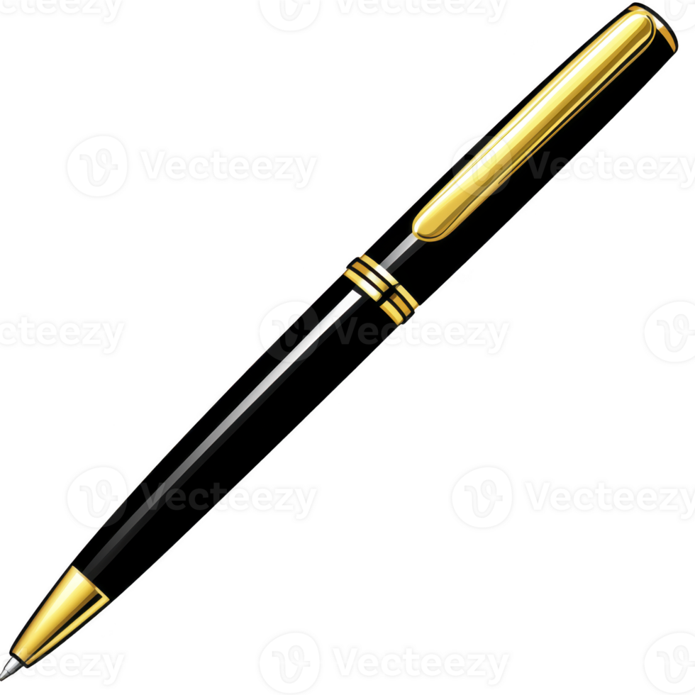 sleek black and gold pen with shiny finish, perfect for elegant writing. pen design is both modern and classic, making it suitable for professional settings png