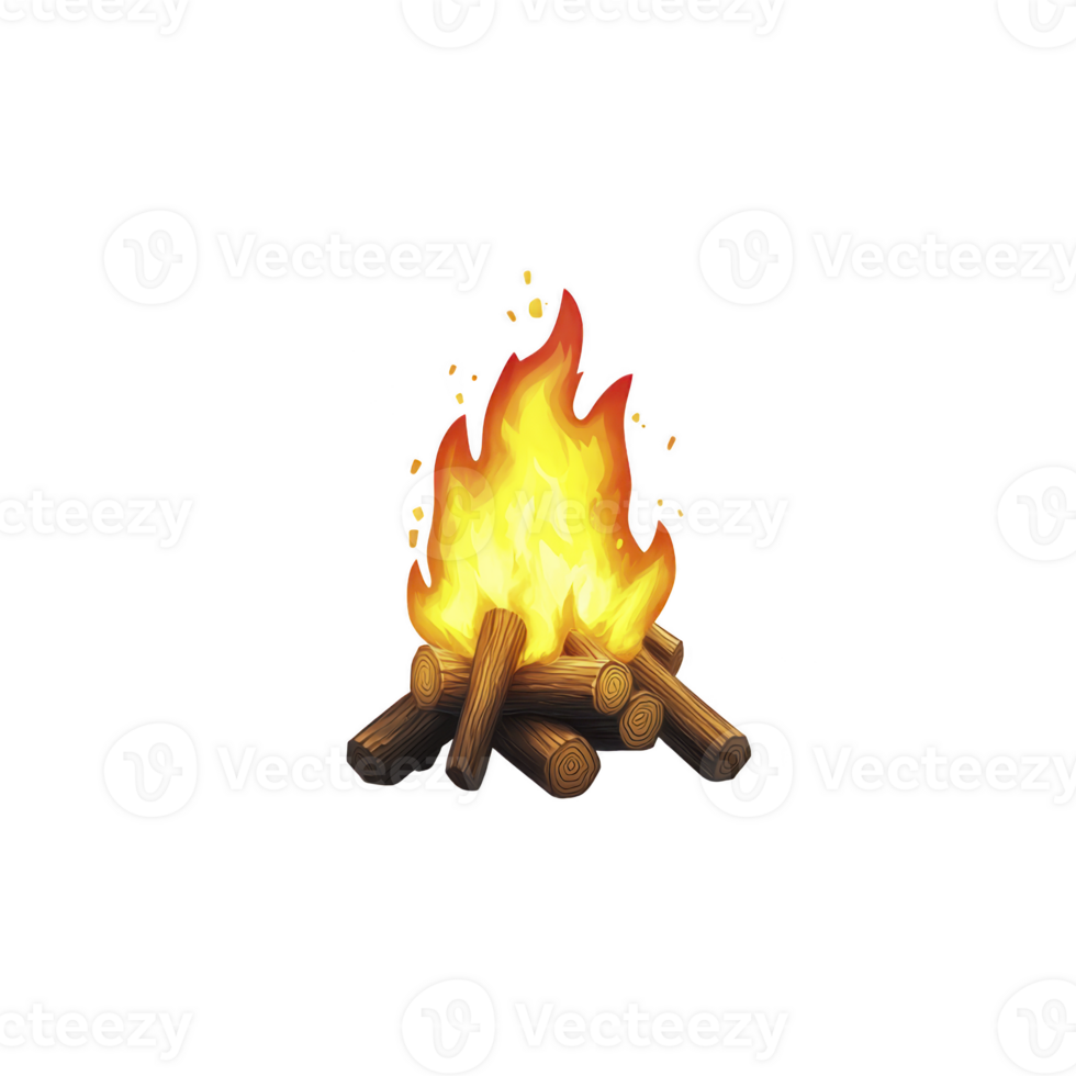 bright, animated campfire with glowing flames and wooden logs, evoking warmth and coziness. Perfect for outdoor camping or storytelling scenes png