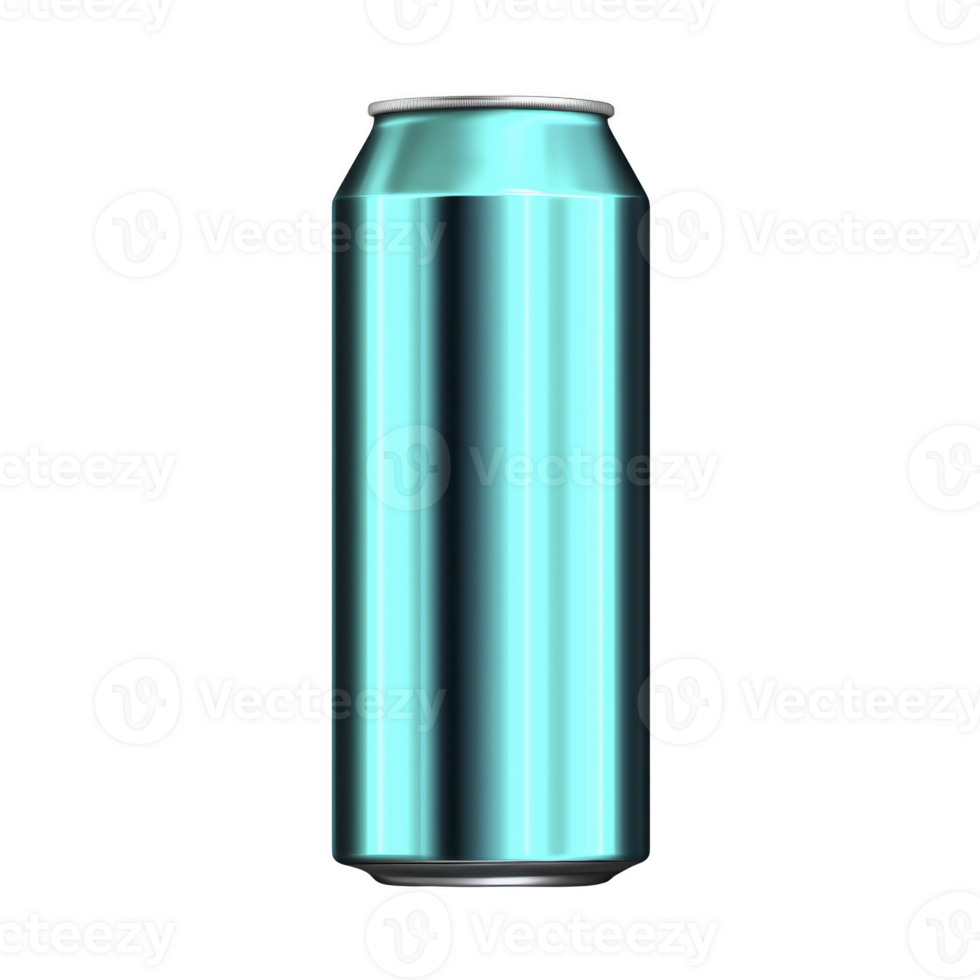 shiny, metallic blue beverage can stands upright against plain background, reflecting light off its smooth surface. can sleek design suggests modern and refreshing drink png