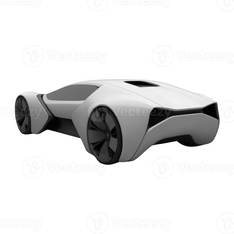 sleek, futuristic white sports car with streamlined design and black accents, showcasing innovation and modern automotive technology. car aerodynamic shape suggests high speed and efficiency png