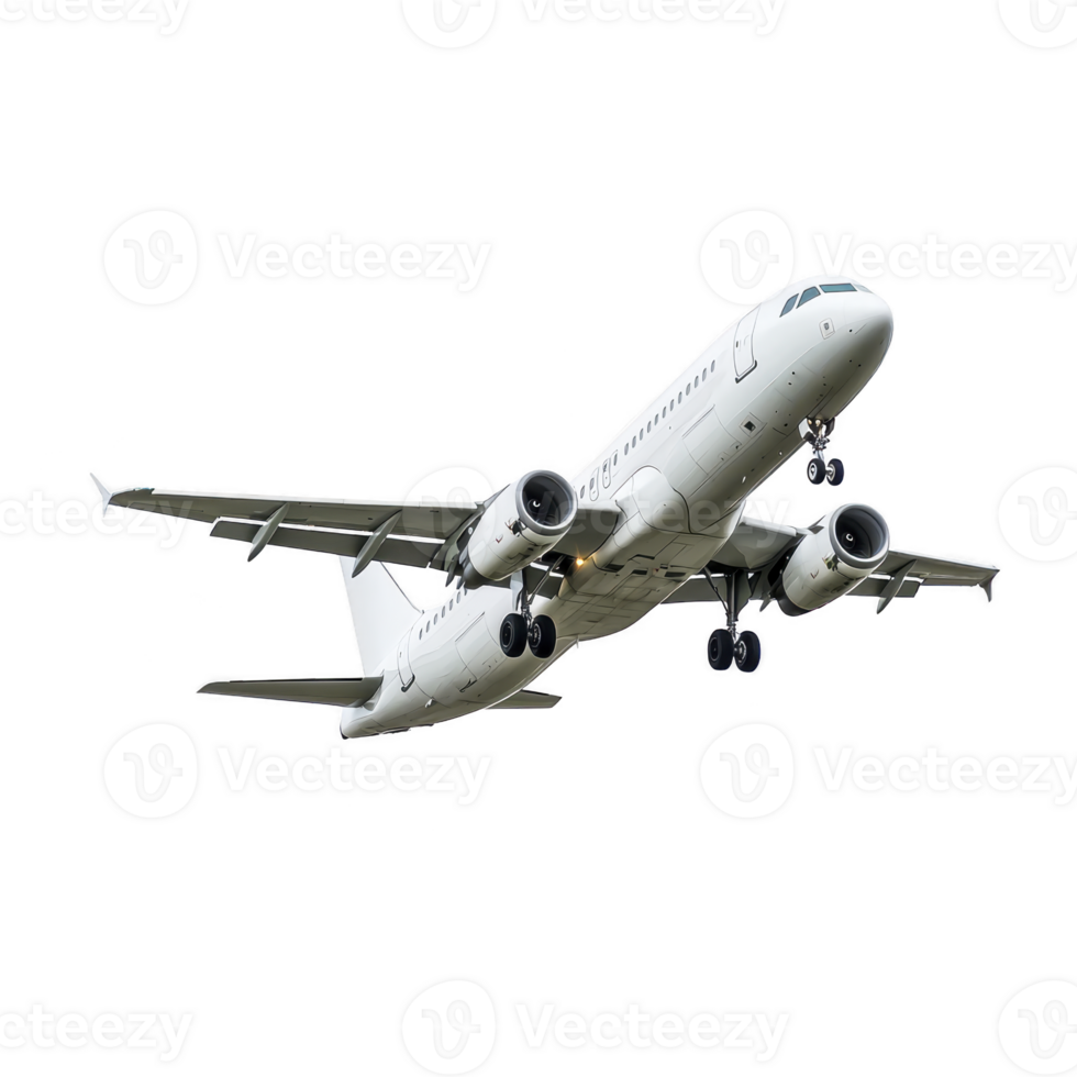 commercial airplane with sleek design is flying in sky, showcasing its powerful engines and aerodynamic structure. aircraft is captured mid flight, emphasizing its speed and efficiency png