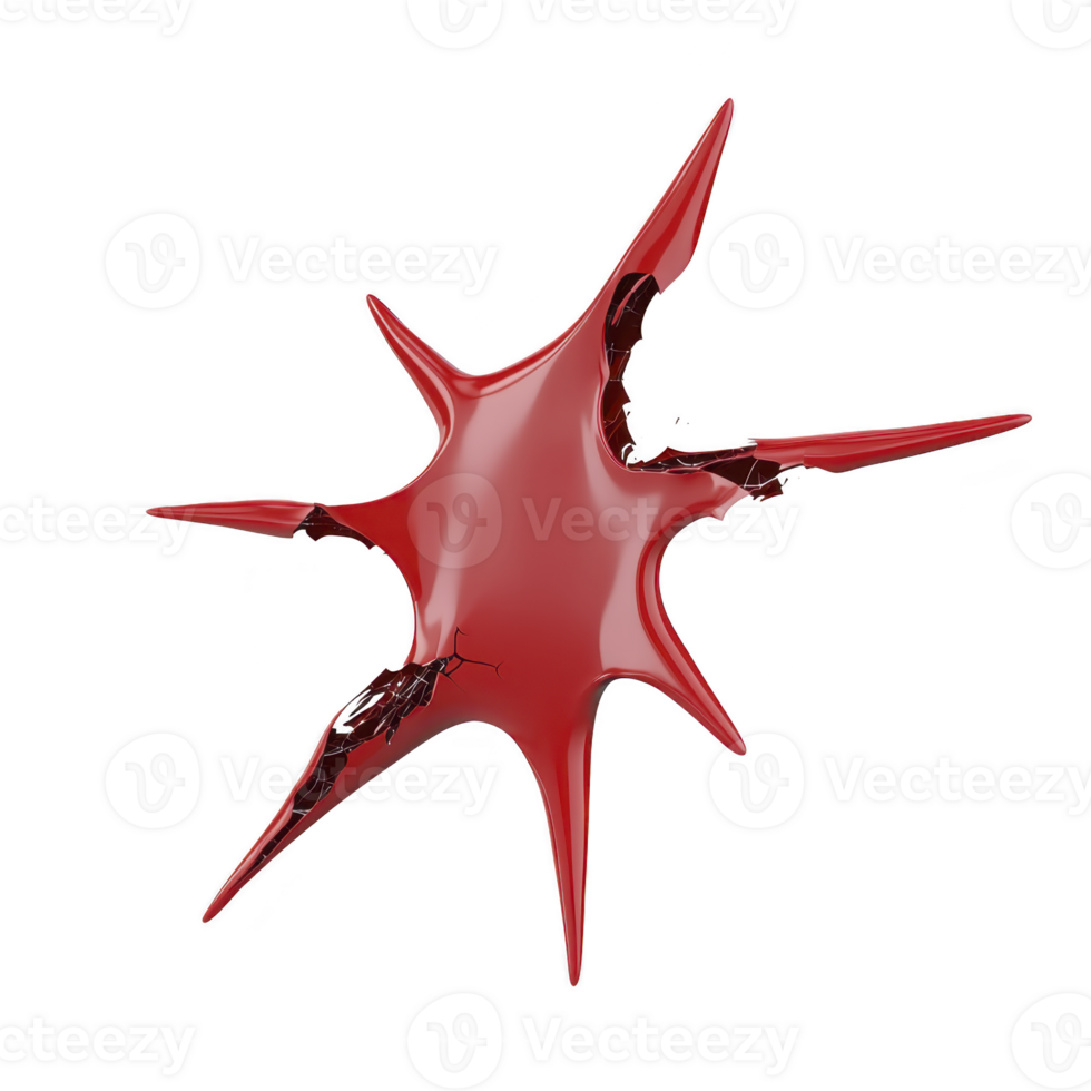 red, abstract, star shaped sculpture with jagged edges and glossy finish, featuring cracks and dynamic, modern design. piece evokes sense of movement and energy png
