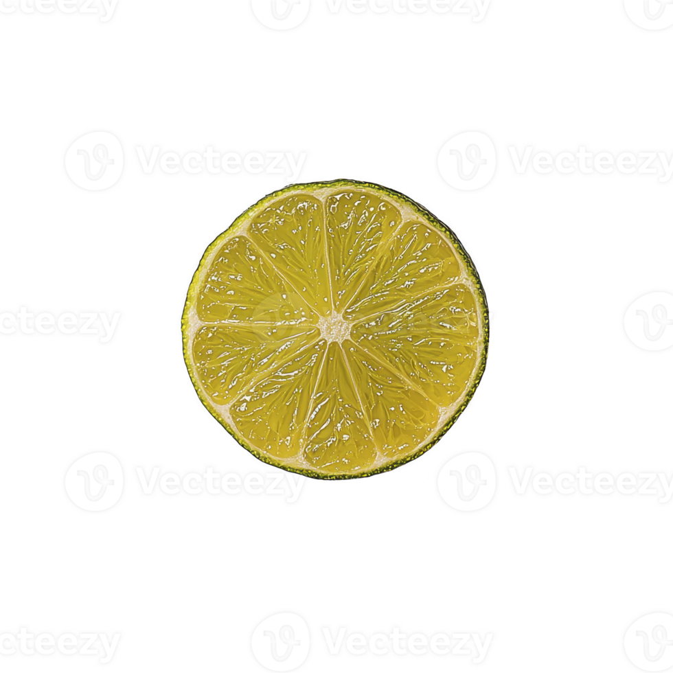 vibrant slice of lemon with visible juicy segments, isolated on transparency background, showcasing its fresh and zesty appeal png