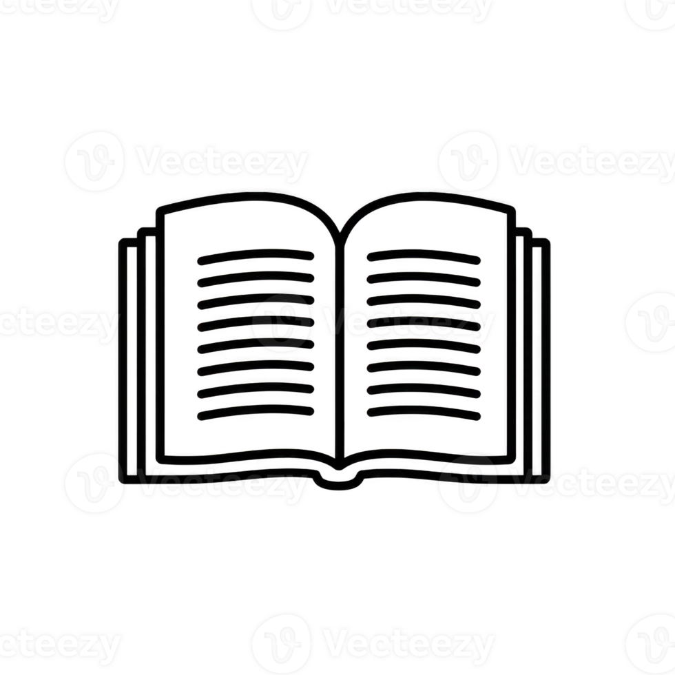 open book icon with simple black lines represents knowledge and learning. minimalist design is ideal for educational or literary themes png