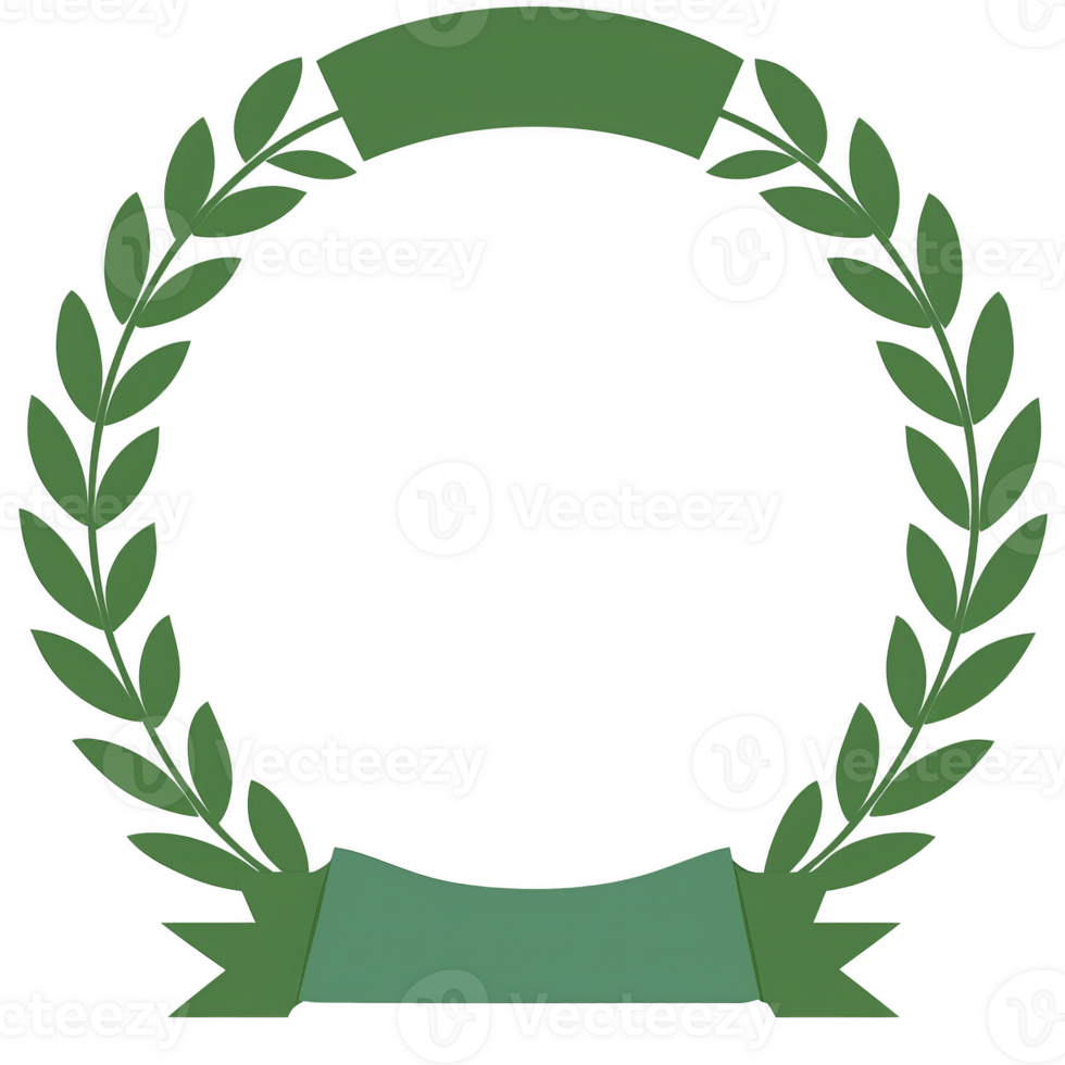 green laurel wreath with blank banners at top and bottom, symbolizing victory or achievement, is depicted. design is simple and elegant, often used for awards or certificates png