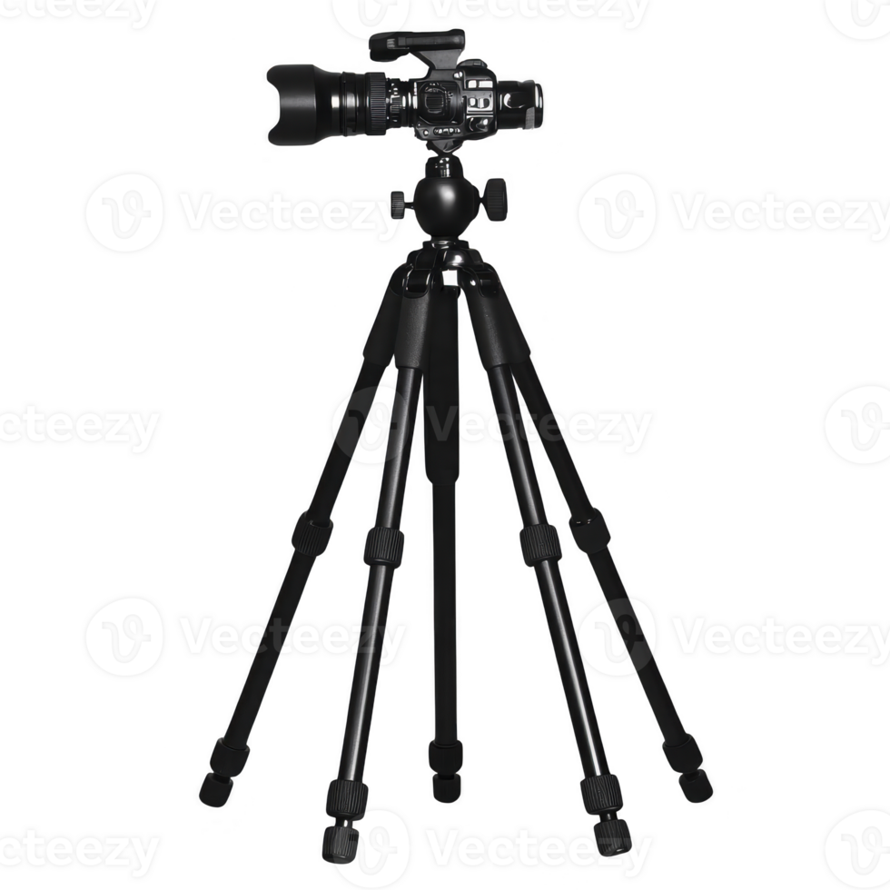 professional camera mounted on sturdy tripod, ideal for capturing high quality images and videos with stability and precision. setup is perfect for photographers and videographers png