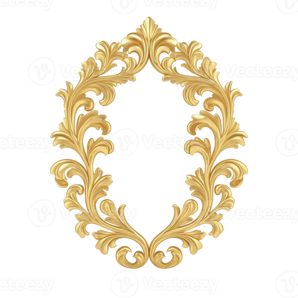 ornate, golden decorative frame with intricate floral patterns, perfect for elegant designs and luxurious themes. symmetrical design adds touch of sophistication and classic beauty png