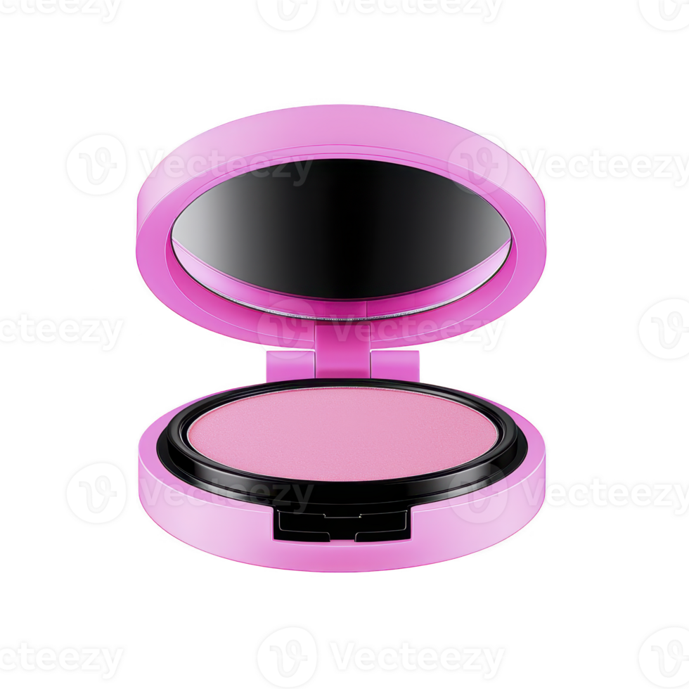 pink compact makeup case with mirror, featuring soft pink blush inside. sleek design is both stylish and functional, perfect for on go touch ups png