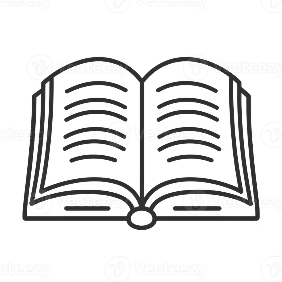 open book icon with visible pages and lines represents reading and literature. simple black outline on transparent background makes it versatile for educational or literary themes png