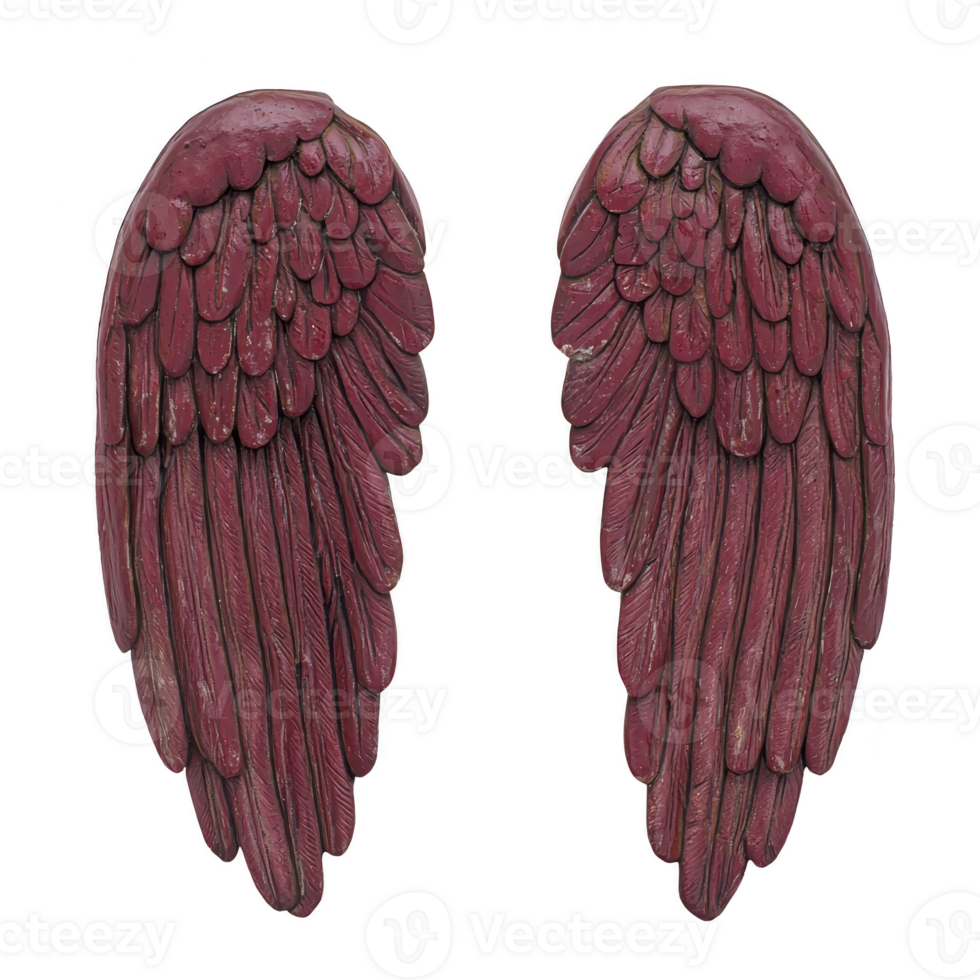 Red angel wings with detailed feather texture, symbolizing freedom and spirituality. vibrant color adds sense of passion and energy to design png