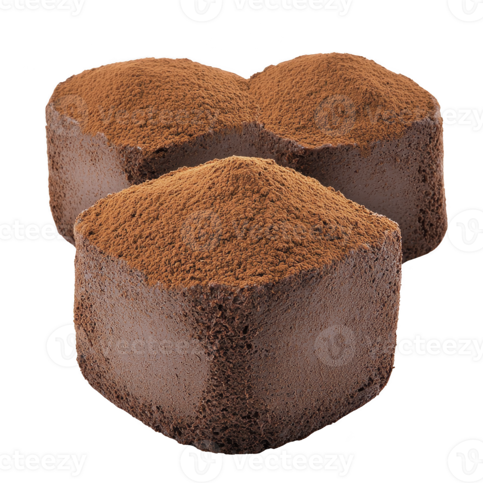 Rich chocolate truffles dusted with cocoa powder are arranged in tempting display, showcasing their smooth texture and decadent flavor. Perfect for dessert lovers png
