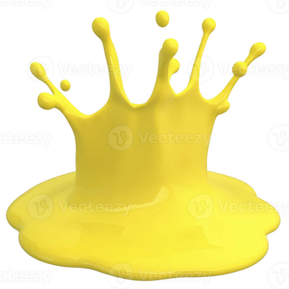 vibrant splash of yellow paint creates energetic and dynamic visual, capturing moment of impact with droplets suspended in mid air. bright color evokes creativity and excitement png