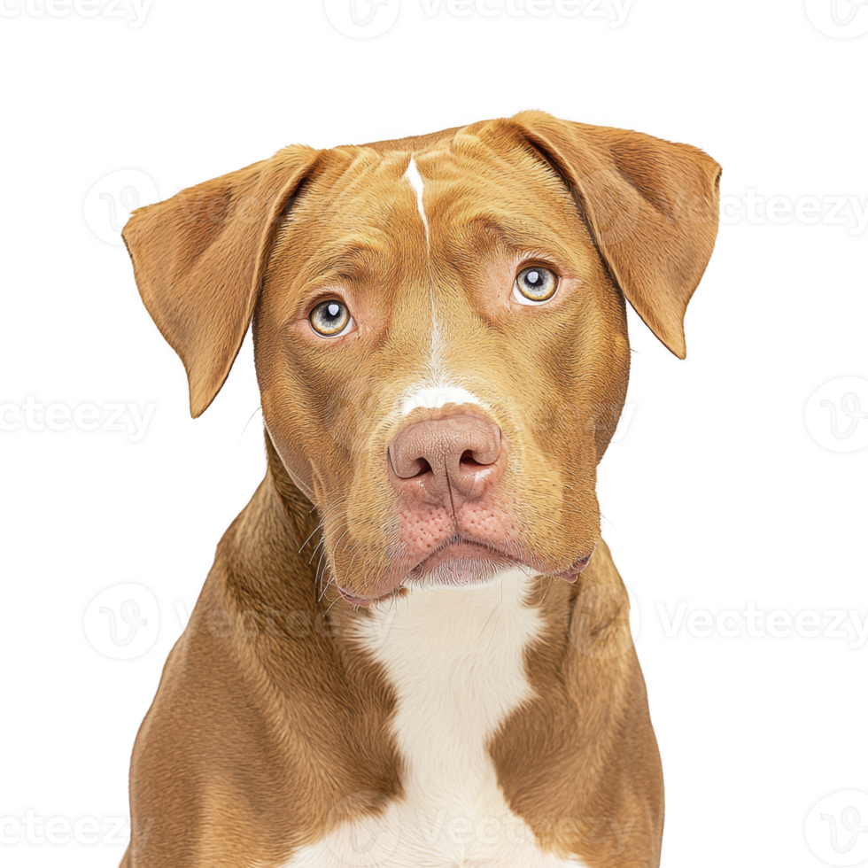brown and white dog with expressive eyes and gentle expression sits against plain background, showcasing its short fur and floppy ears png