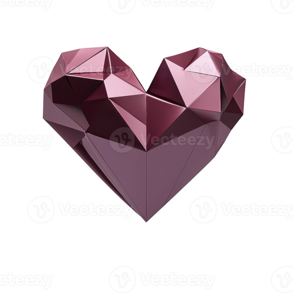 geometric heart sculpture with faceted design and glossy, metallic finish in shades of purple and pink, creating modern and artistic appearance png