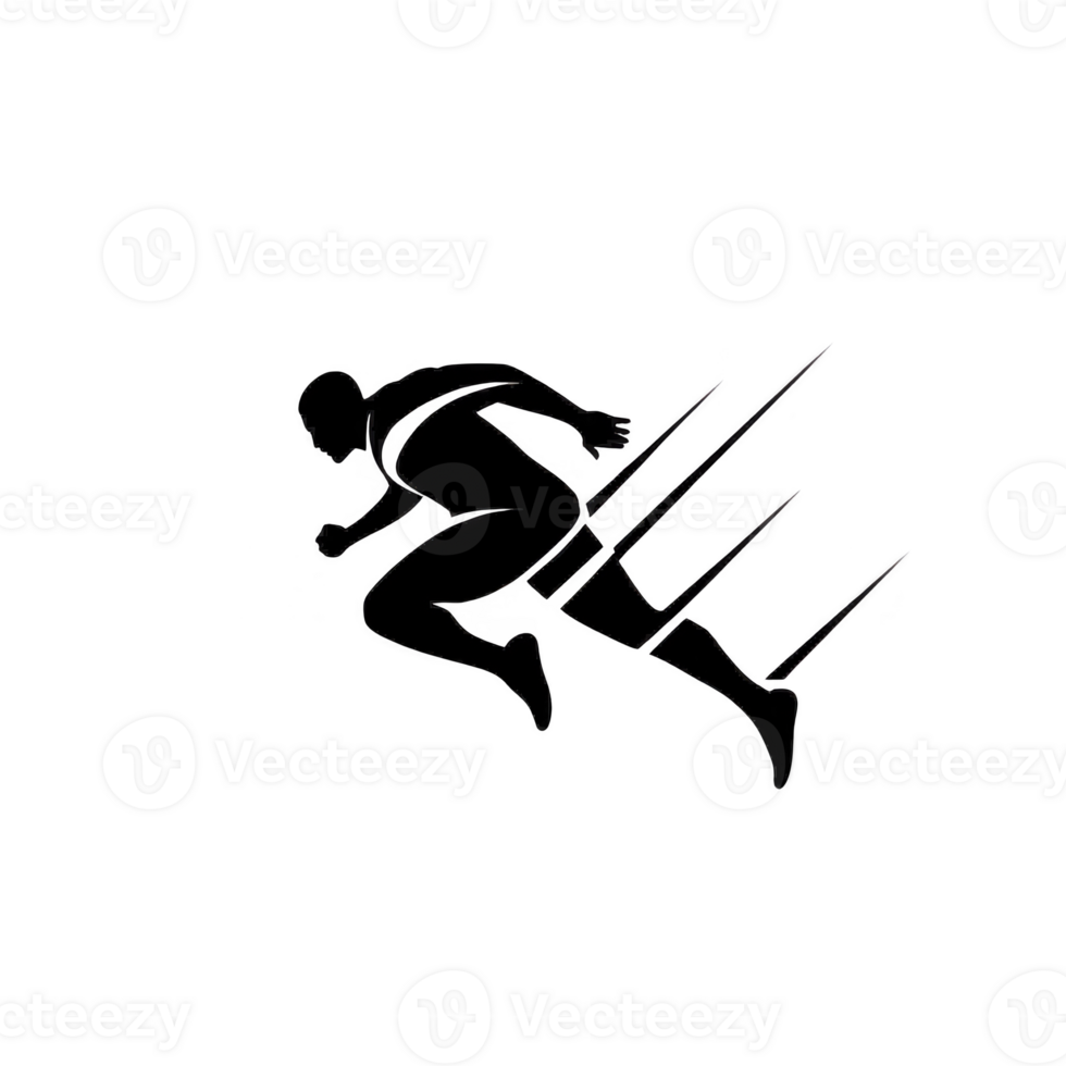 silhouette of person running with dynamic motion lines conveys speed and energy. minimalist design emphasizes movement and athleticism, capturing essence of fast paced action png