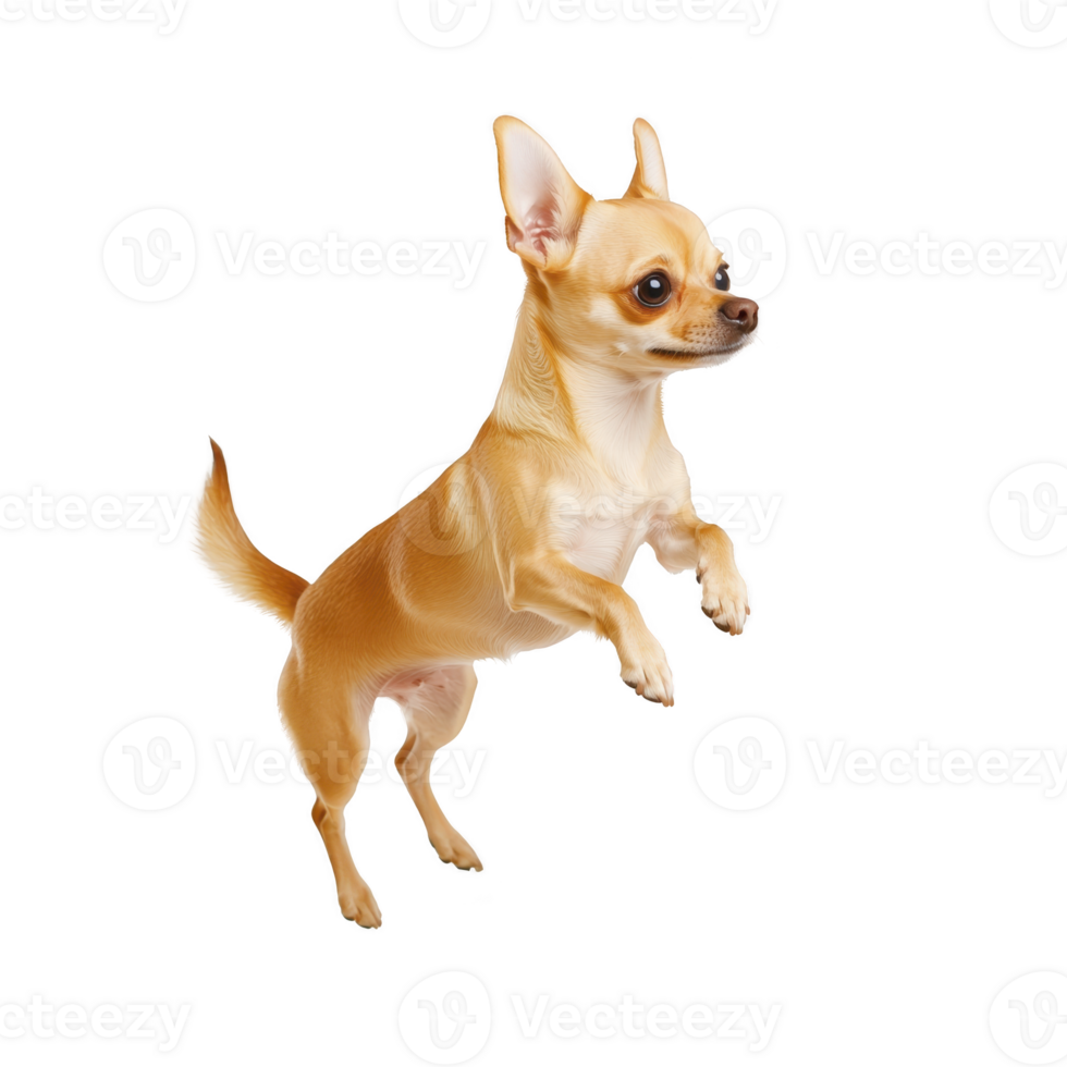 small, energetic Chihuahua with tan coat is playfully jumping against transparency background, showcasing its lively and spirited nature png