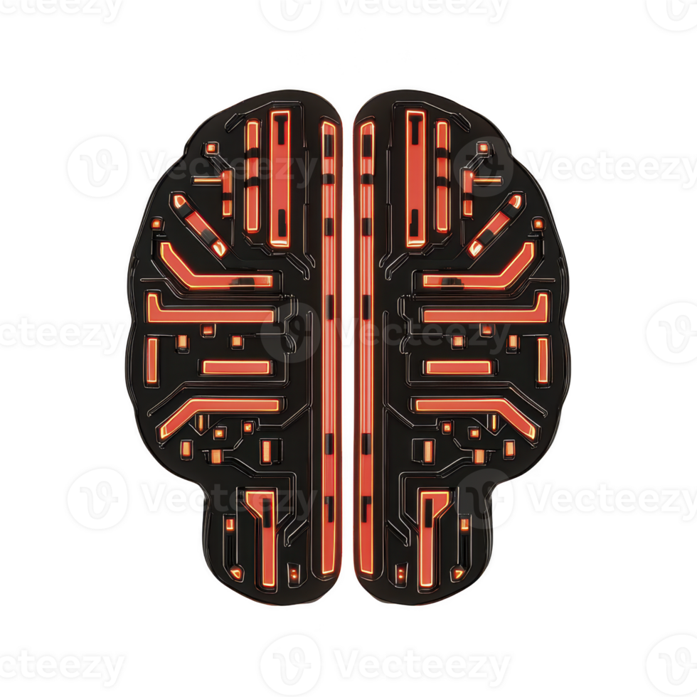 digital illustration of brain with circuit patterns symbolizes fusion of technology and human intelligence, highlighting innovation and futuristic concepts png