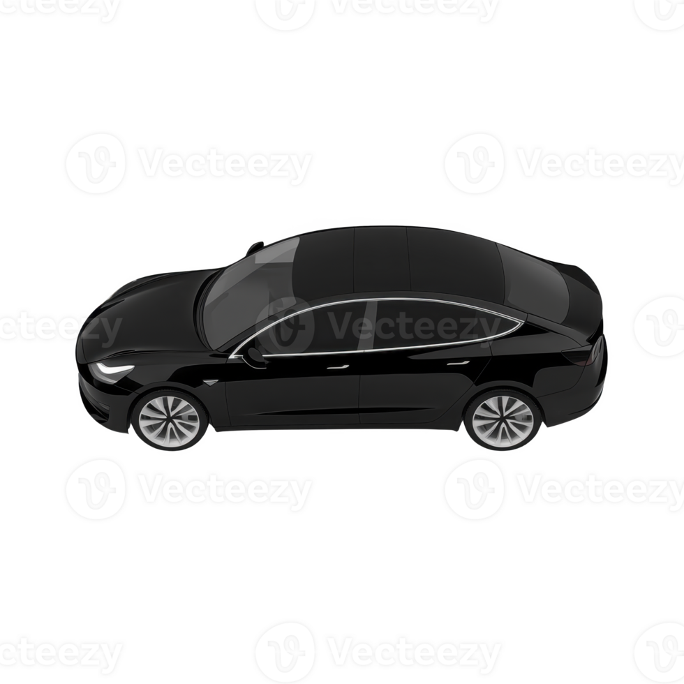 sleek black sedan with modern design is shown from top view, highlighting its aerodynamic shape and stylish features. car glossy finish and elegant lines convey sense of luxury and sophistication png