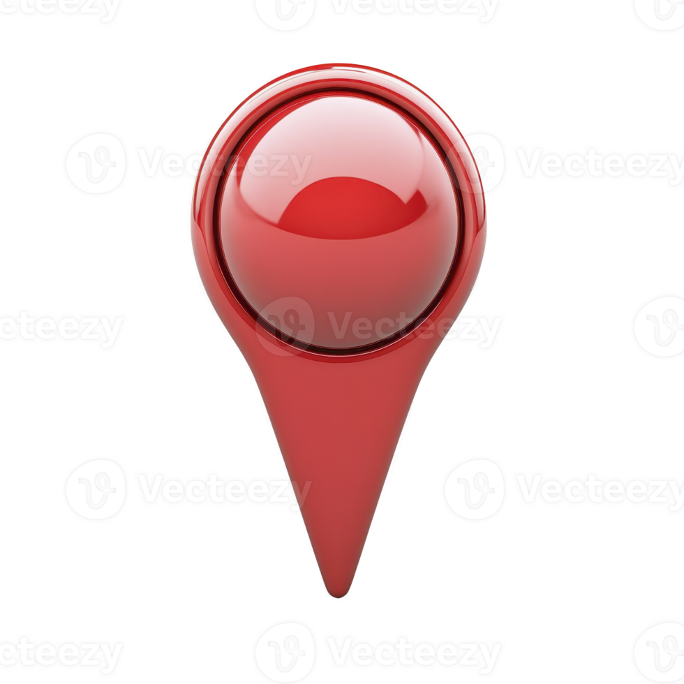 shiny red map pin icon with glossy finish, isolated on transparency background, symbolizing location or navigation. design is sleek and modern, perfect for digital interfaces png