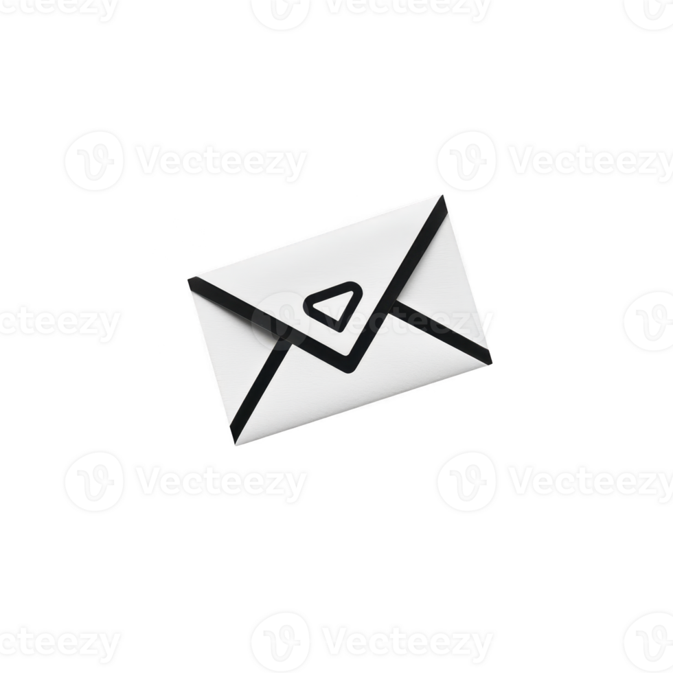 white envelope with black outline and triangular seal in center, symbolizing communication and correspondence. design is simple and modern png