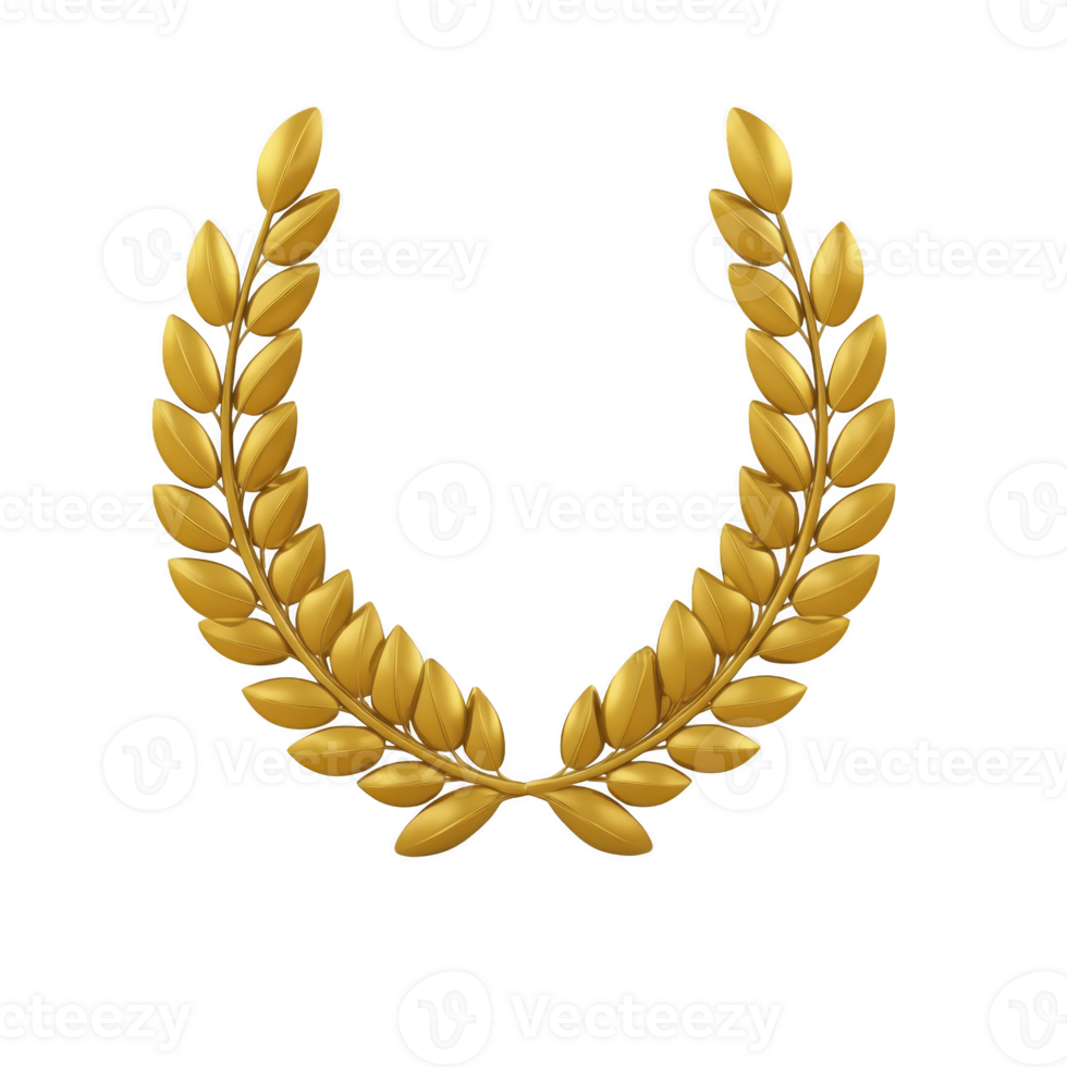 golden laurel wreath symbolizing victory and achievement, often used in awards and ceremonies, is depicted with shiny, elegant appearance png