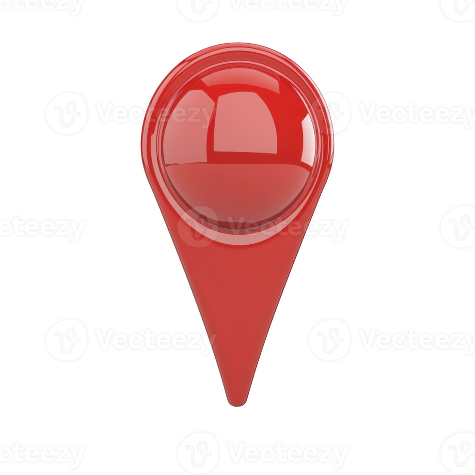 shiny red map pin icon with glossy finish, symbolizing location or navigation. pin is isolated on transparency background, emphasizing its vibrant color and sleek design png