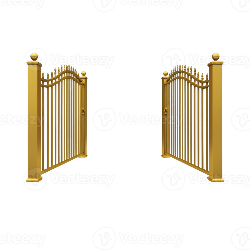 Golden ornate gates stand open, showcasing intricate metalwork and elegant design, symbolizing grandeur and welcoming entry. gates luxurious appearance adds touch of sophistication png