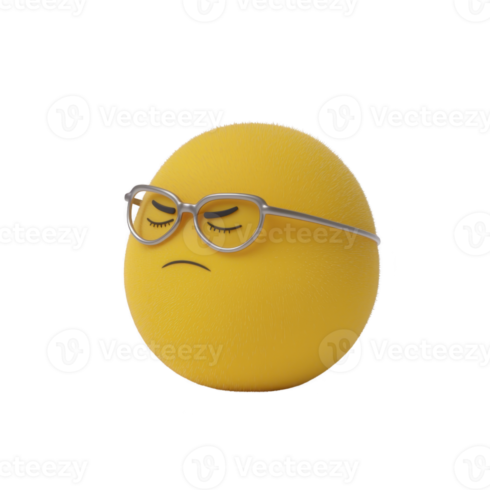 yellow emoji with glasses displays serious expression, conveying sense of focus or concentration. round face and closed eyes add to its thoughtful demeanor png