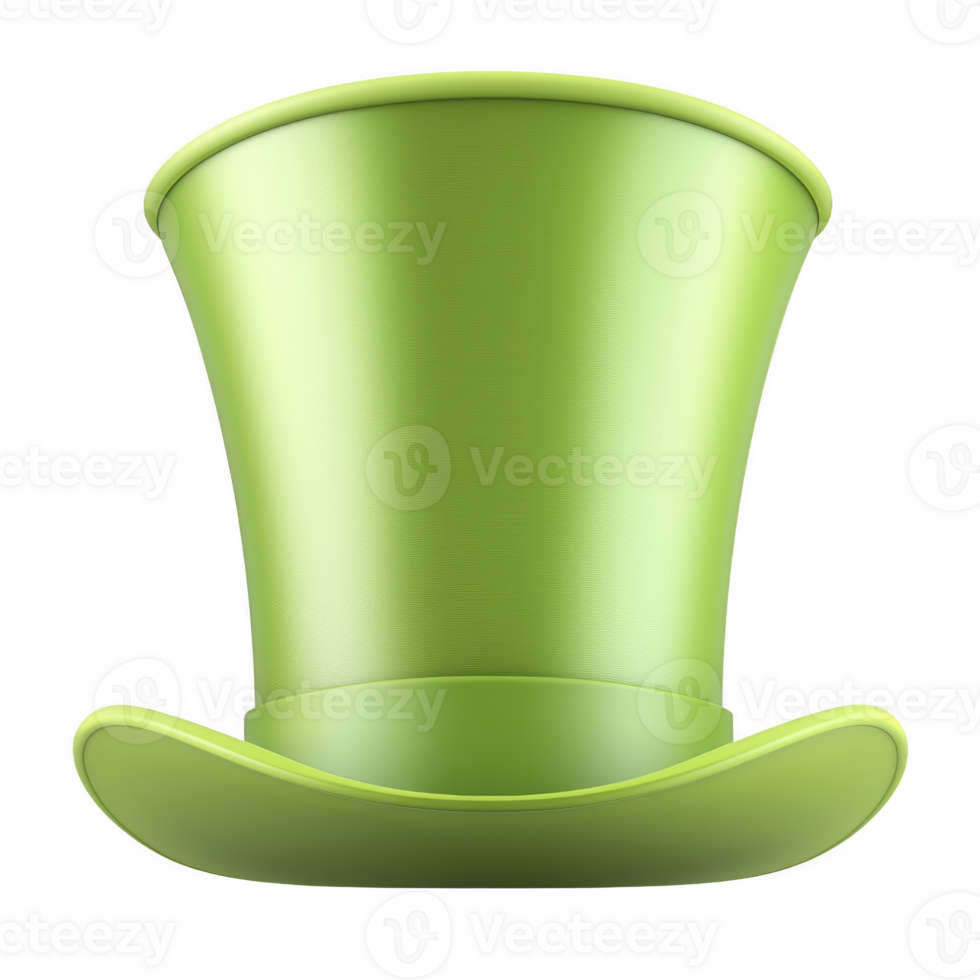 vibrant green top hat with smooth, shiny finish, evoking whimsical and playful feel. hat wide brim and tall crown give it classic, yet fun appearance png