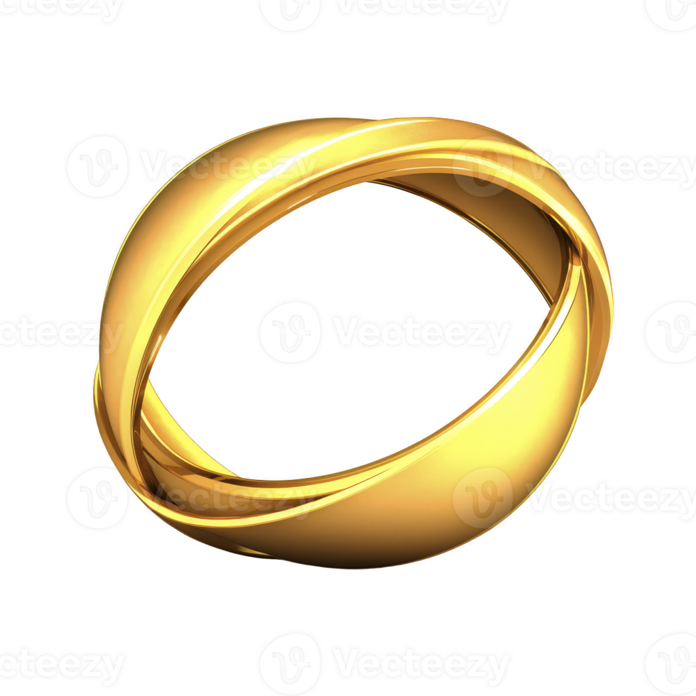 shiny gold ring with smooth, polished surface and twisted design, symbolizing elegance and luxury. ring reflective quality adds touch of sophistication png