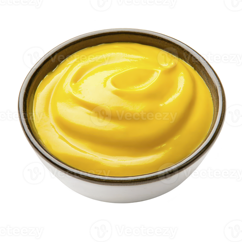 bowl of smooth, creamy yellow mustard is displayed, showcasing its vibrant color and rich texture, perfect for adding flavor to various dishes png