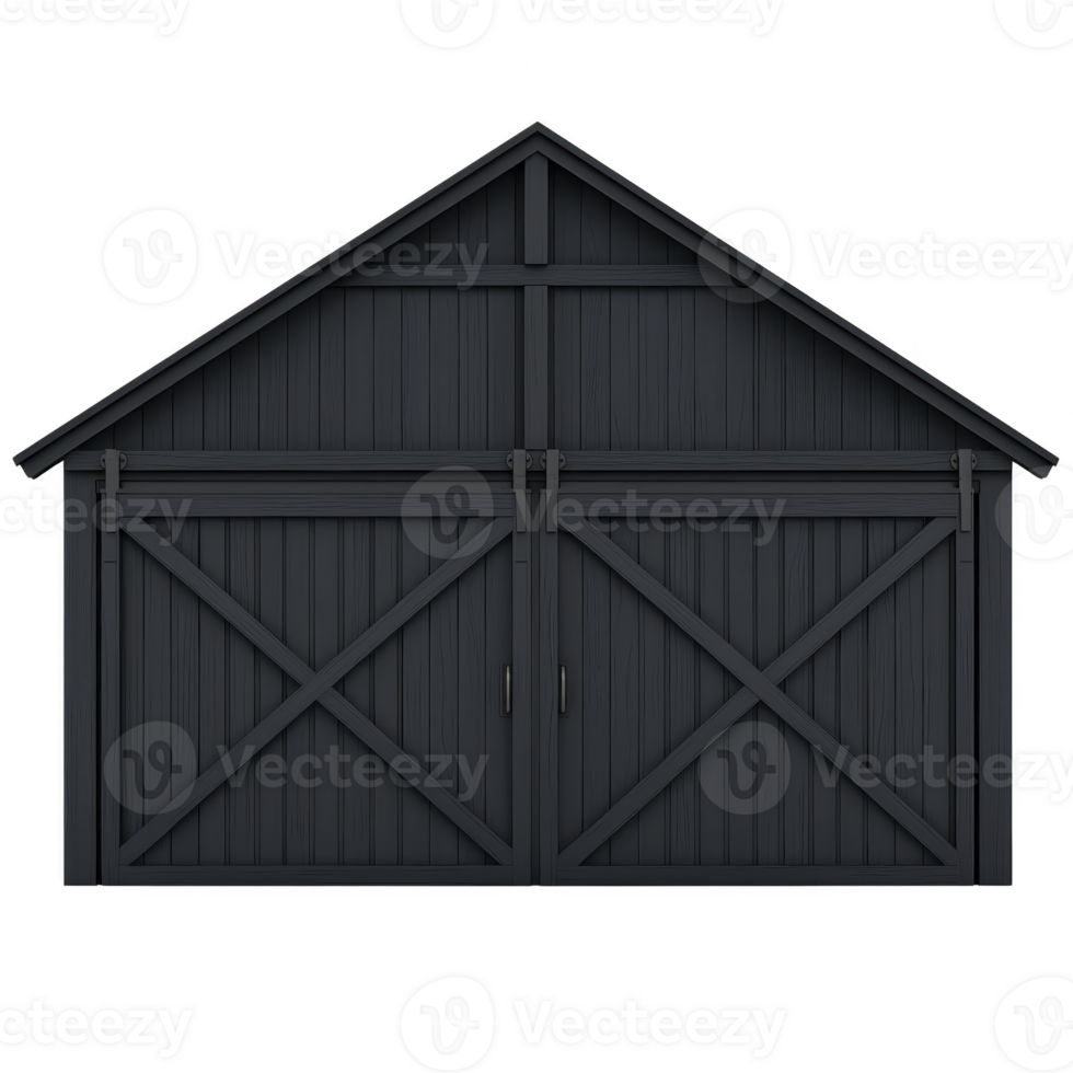 rustic wooden barn with triangular roof and large double doors, showcasing classic rural design. structure is made of dark wood, giving it vintage and sturdy appearance png