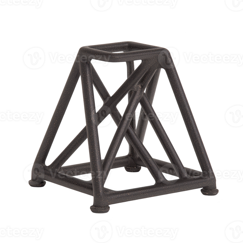 black metal jack stand with triangular base and cross bracing for stability, used for supporting vehicles during maintenance. sturdy design ensures safety and reliability png