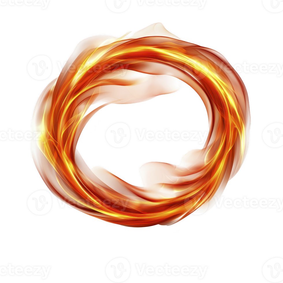 vibrant, swirling ring of fiery orange and yellow light creates dynamic and energetic visual effect against transparent background. abstract design suggests movement and intensity png