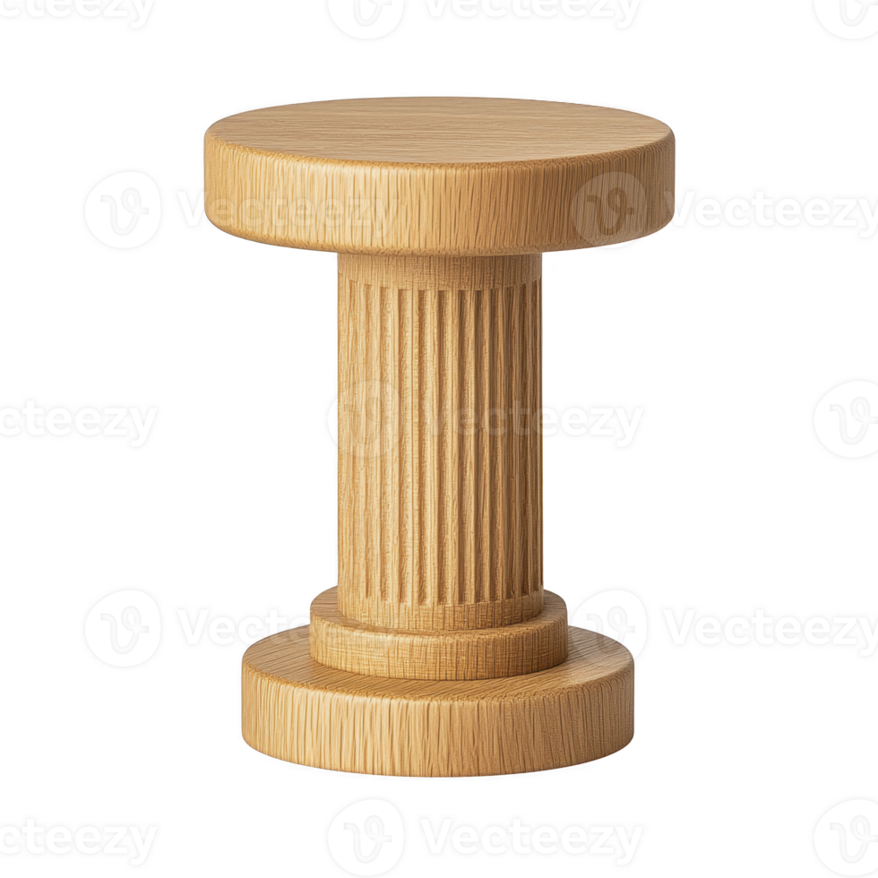wooden stool with cylindrical design and fluted details, resembling classical column, adds touch of elegance to any space. Its natural wood finish enhances its aesthetic appeal png