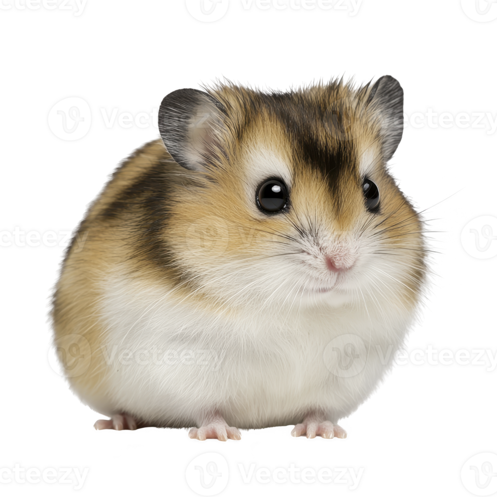 cute, fluffy hamster with brown and white fur sits adorably, showcasing its small size and round shape. Its tiny paws and bright eyes add to its charming appearance png