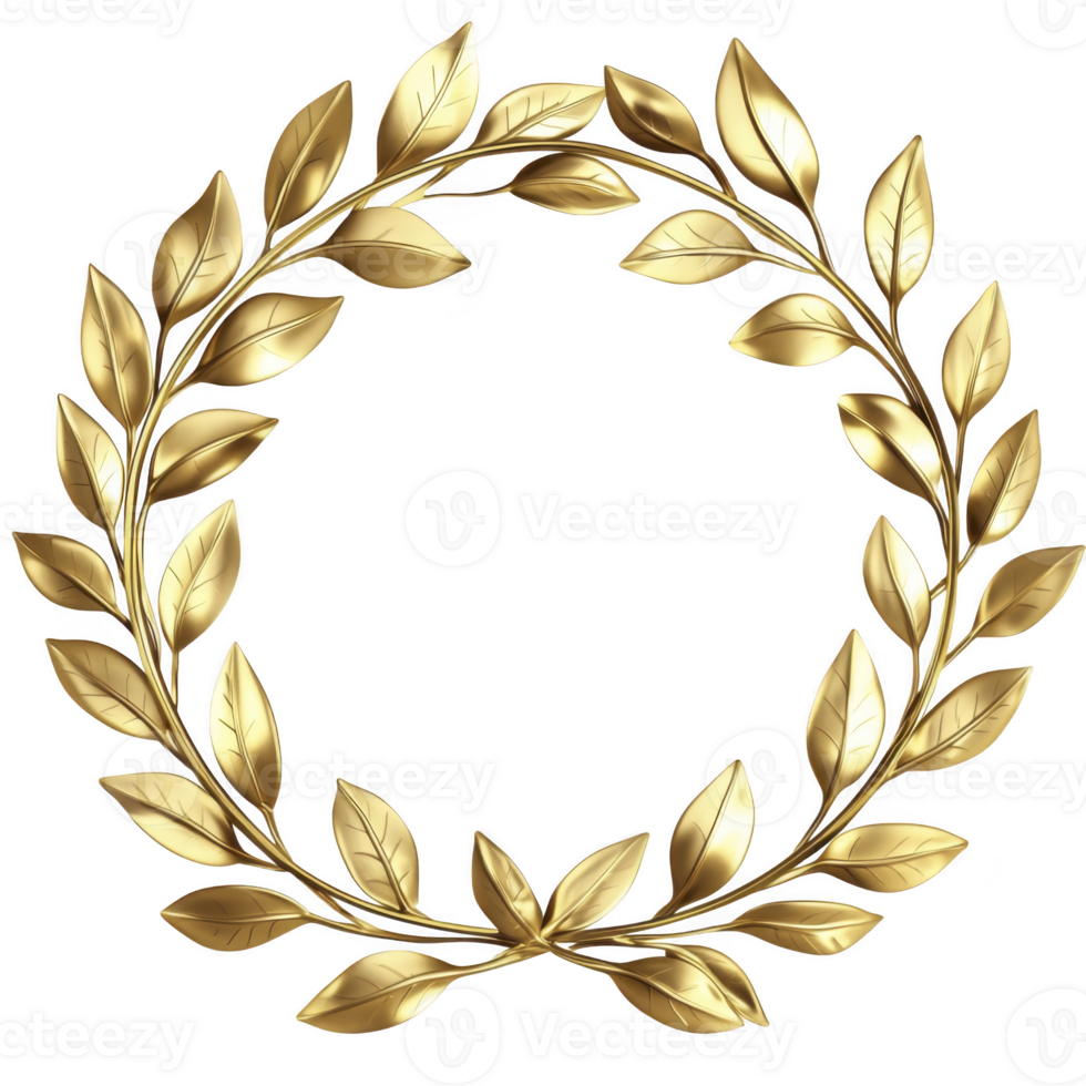 golden laurel wreath with detailed leaves, symbolizing victory and achievement, is depicted in this image. elegant design and shiny finish convey sense of prestige and honor png