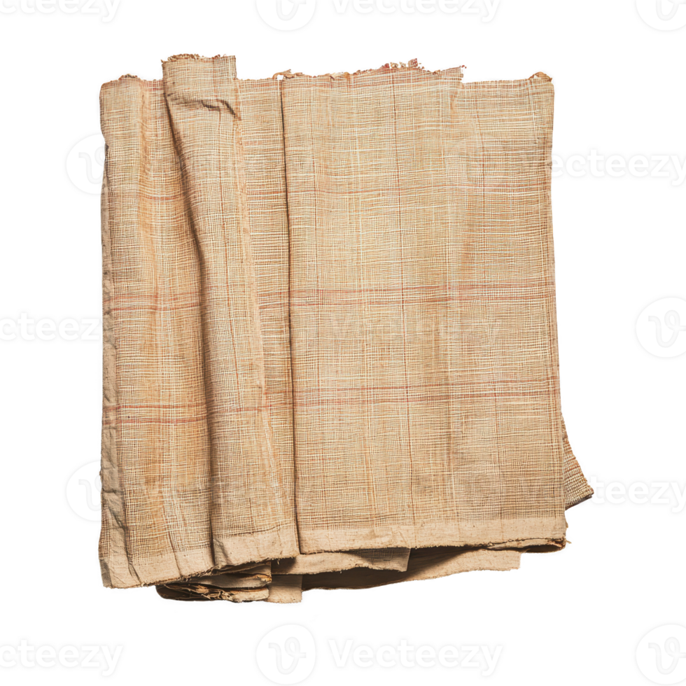 folded piece of beige burlap fabric with textured surface and visible weave pattern, often used for crafting or decoration, lies on plain background png